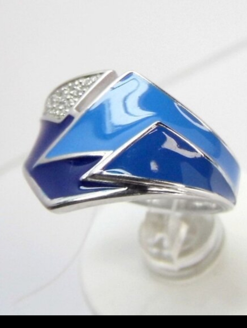 Unique Design Enamel Sterling SILVER Ring sz 7